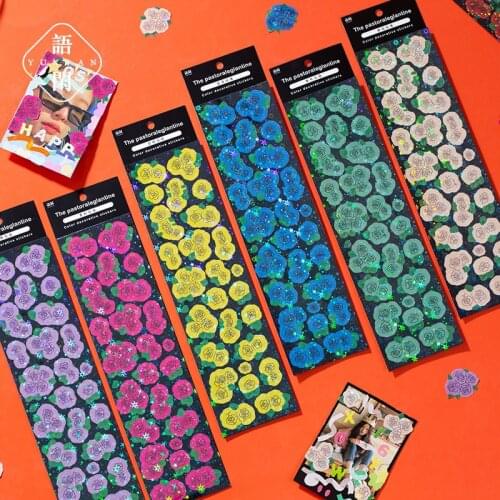 2pc Colorful Rose Flowers Korean Stickers Kawaii Scrapbooking Photo Album Hand Account Decoration Stationery Sticker Stick Label