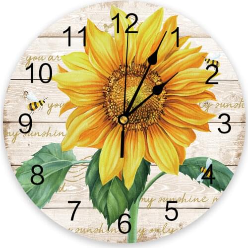 Flower Sunflower Bee Wood Grain Wall Clock For Modern Home Decoration Teen Room Living Room Needle Hanging Watch Table Clock