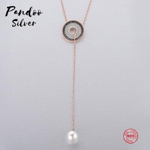 PANDOO Fashion Charm Pure 925 Silver Original 1:1 Copy, Simple Design Round Pearl Wild Necklace Female Luxury Jewelry Gifts