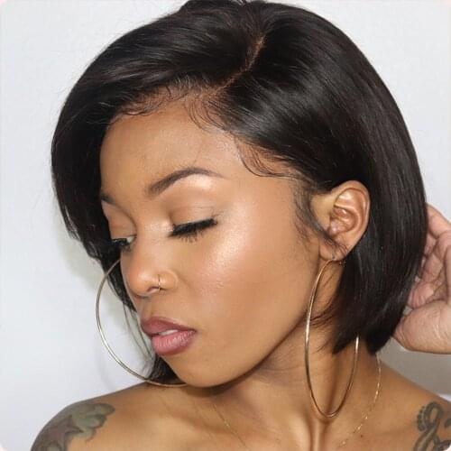 Lace Front Human Hair Wigs 150% Density Brazilian Straight part Bob Lace Frontal Wig For Black Women With Free Shipping