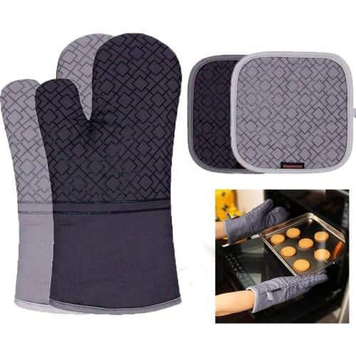 New Kitchen Gloves Potholder Gloves Mitts Baking Insulation Gloves for BBQ Non-slip Resistant Linen Potholders Pad Oven Mitts