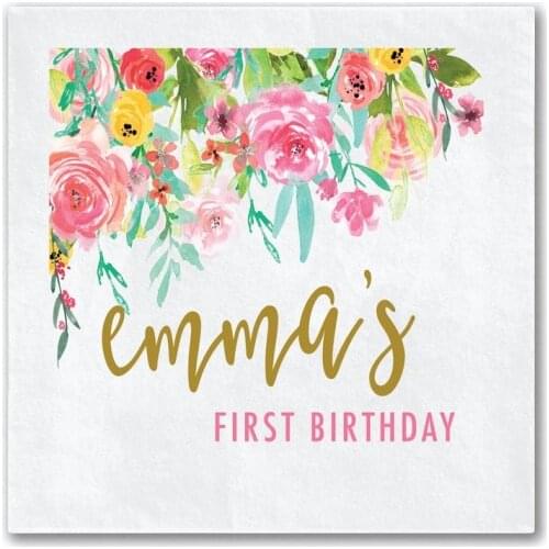 Personalized Napkins Bright Floral Birthday Napkins, First birthday Decor, Custom Birthday Napkin, Floral Birthday, Color Napki