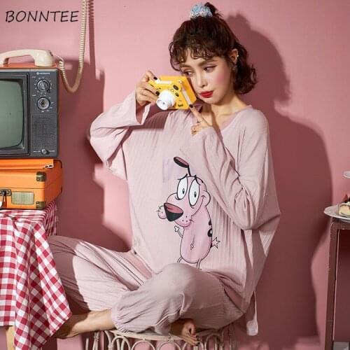 Pajama Sets Women Fall Spring Long Sleeve Chic Casual Sleepwear Femme Pjs Loose Daily Korean Popular Simple Ladies Homewear New