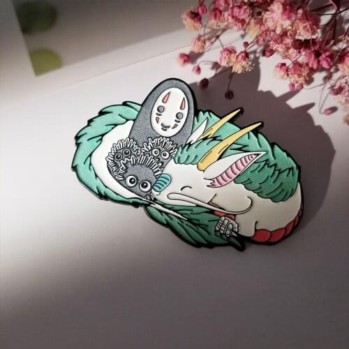 No Face Man White Dragon Cartoon Animals Enamel Pins Kawaii Brooch Anime Fan Collection Fluorescence Badge Unique Jewelry Gifts