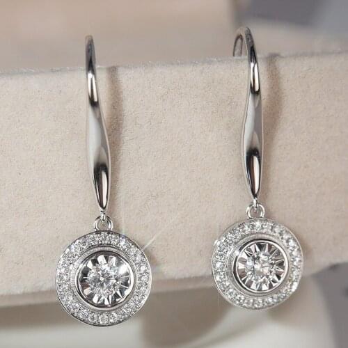 Diamond Office Earrings S925 Silver for Women Round Luxury Anniversary Fine Fashion Jewelry Diamond Career Silver Earrings Gift