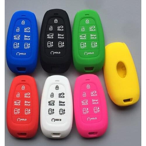 Silicone car key Cover case for Hyundai Solaris Sonata Hybrid NEXO NX4 New Grand Santa fe Tucson 7button key