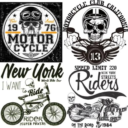 Biker Patch Iron-on Transfers for Clothing Thermoadhesive Patches on Clothes Diy Skull Stickers Motorcycle Applique Stripes Punk