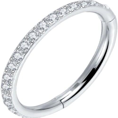 Titanium Hinged Segment Hoop CZ Stone Nose Ring Nipple Clicker Ear Cartilage Tragus Helix Lip Earring Piercing Body Jewelry