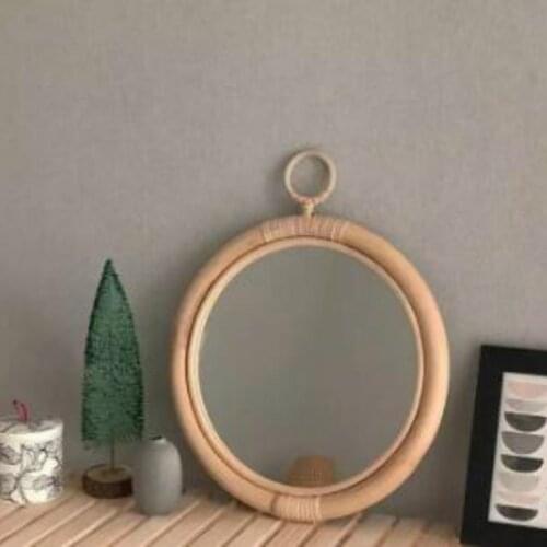 Retro ins wind rattan woven Korean handmade bamboo woven hanging mirror porch homestay makeup wall decoration mirror LX102922