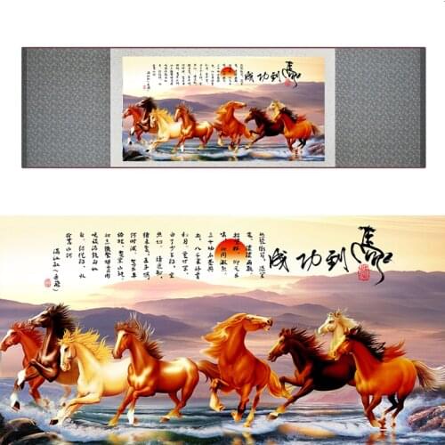 Top quality Chinese Horse silk painting Horse art painting Silk scroll art painting eight horse painting2019062801