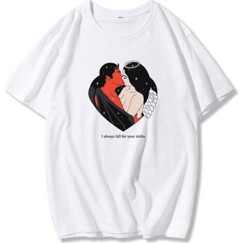 Harajuku vintage loose top womens THE ANGELS PROTECT ME THE DEMONS RESPECT ME print T-shirt chic stylish T-shirt