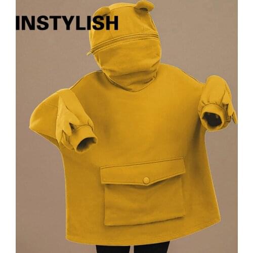 Women Autumn Thick Loose Sweatshirt Harajuku Cartoon Frog Casual Hooded Hoodies Oversized Tops Elegant Vintage Cute Pullover