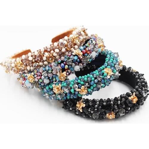 Retro Ladies Hair Bands Baroque Luxury Transparent Crystal Beads Inlaid Flannel Girls Hairpins Ladies Fancy Headdress Headbands