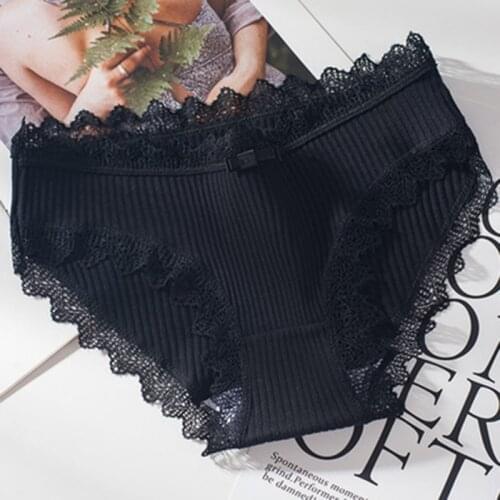 Women Sexy Briefs Solid Color Lace Mid Waist Bow Panties Fashion Breathable Female Thong Underwear Daily Lingerie New