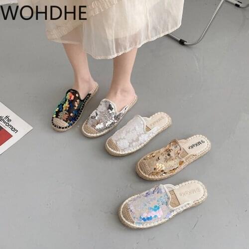 2021 Women Flats Slippers Ladies Bling Flats Female Fashion Outdoor Beach Shoes Female Footwear Women Mulers Slippers