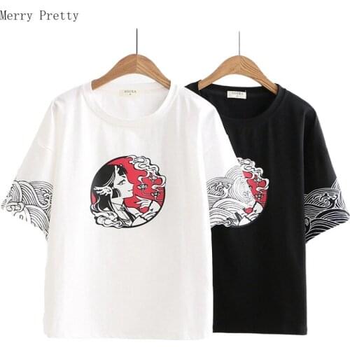 Womens Funny T Shirts Japan Style Cartoon Printed Women Casual Cotton Short Sleeve O-Neck T shirt Harajuku Tops MERRY PRETTY