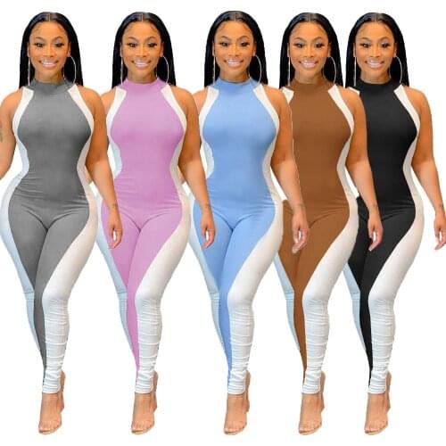 Echoine Summer Color Patchwork Sleeveless Jumpsuit Women Skinny Bodycon Women Backless Sexy Party Club Outftis Rompers Overall