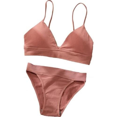 Women Underwear Adjustable Comfortable Cotton Beige Bra Matching Panty for Sport vetement femme 2021