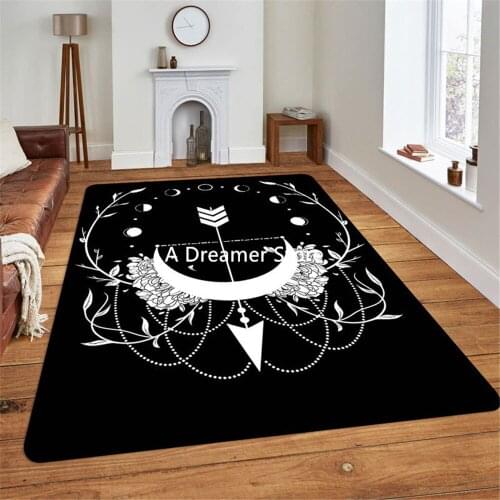 3D Printed Nordic Black Dream Catcher Mat Ancient Astrology Coffee Floor Mat Play Tent Rug Cartoon Children Bedroom Decor Carpet