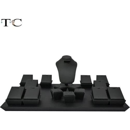 55*36*20cm Blacke PU Leather Display For Jewelry Showcase Ring Earring Stand Necklace Holder Jewelry Organizer Cases