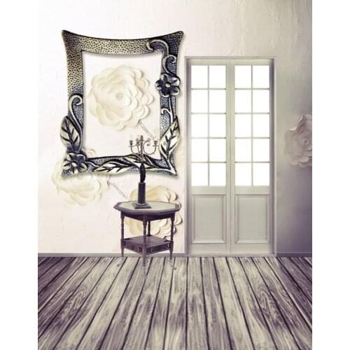 5x7ft Wooden Floor Flowers Chair Photography Backdrops Photo Props Studio Background