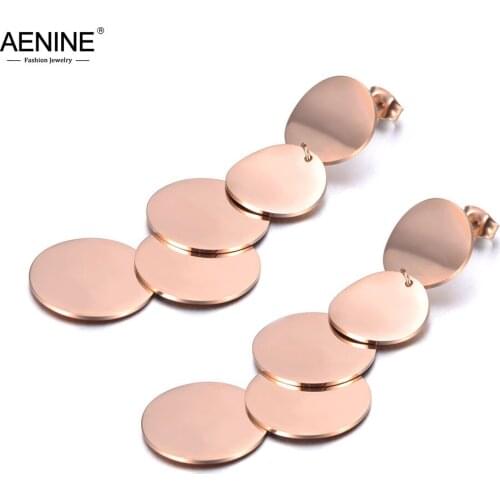 AENINE Trendy Titanium Stainless Steel 5Pcs Combined Circle Stud Earrings Bohemia Style Geometric Jewelry For Women Girl AE19078