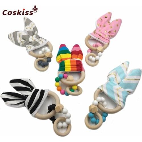 5pcs Baby Accessories Bunny Ear Organic Silicone Teether Beads Food Grade Materials DIY Jewelry Nursing Bracelet