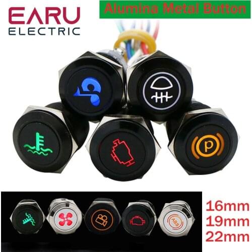 16/19/22mm Oxide Black Metal Push Button Switch LED Light DIY Logo Symbol Icon Signal Customization Waterproof Car Power Switch