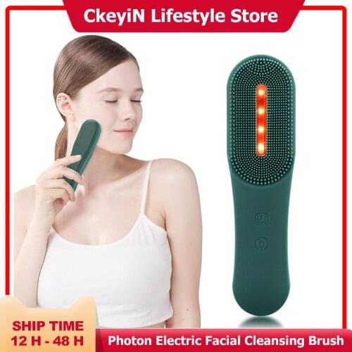 CkeyiN LED Photon Electric Facial Cleansing Brush Sonic Vibration Mini Soft Silicone Wireless Face Brush Wash Machine Massager