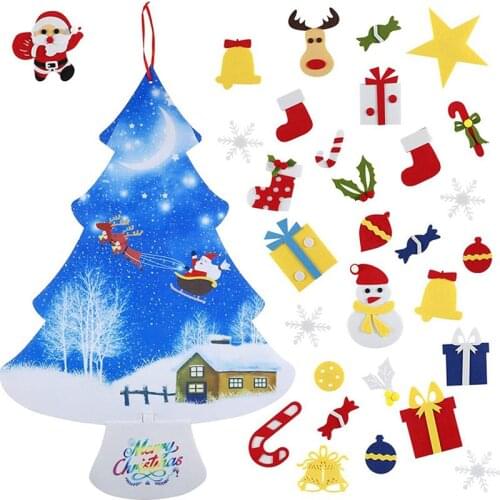 DIY Felt Christmas Tree Wall Hanging Artificial Xmas Tree with 30 Ornament New Year Home Decoration Kid Gift