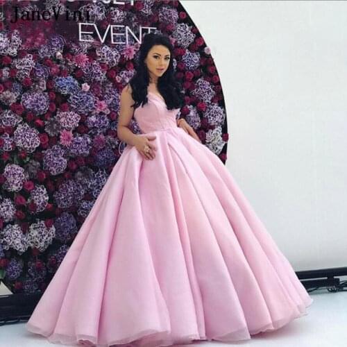 JaneVini 2020 Elegant Princess Pink Quinceanera Dresses Ball Gown V Neck Lace-up Back Tulle Puffy Girls Formal Dress Vestido 15
