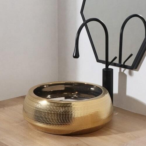 Europe style chinese Jingdezhen Art Counter Top ceramic hand made wash basin gold bathroom sinks bowl