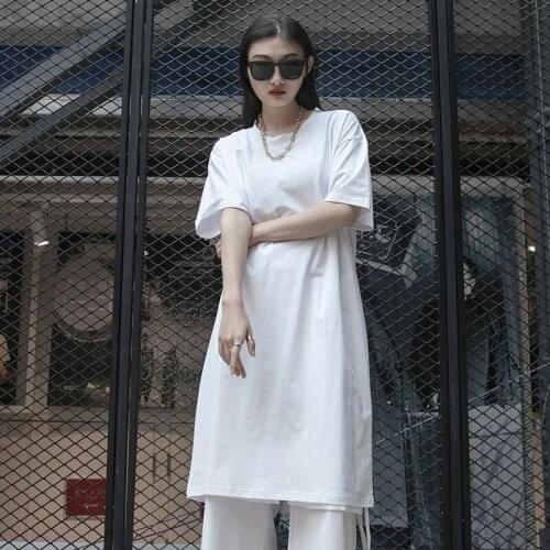 Womens new summer Yamamoto style long half sleeve loose size above the knee large short sleeve T-shirt