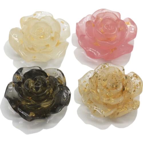 Resin Rose Flower Flatback Cabochon Gold Sequins Filled Rose Floral Resin Embellishments For Hairpins Brooch Jewelry Making DIY