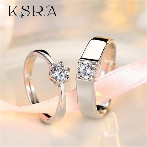 KSRA Korean Fashion Cubic Zirconia Copper Couple Open Ring Simple Women Men Lovers Wedding Rings Jewelry Engagement Gifts