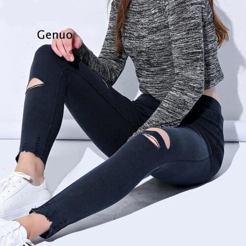 Korean Plus Size High Waist Jeans Ripped Jeans For Women Sexy Skinny Jeans Pencil Pants High Stretch Trouser Black Pants