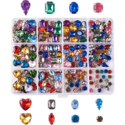 Colorful Acrylic Glass Crystal Brass Claw Setting Sew On Rhinestone Beads For Wedding Dress DIY Square/Oval/Drop/Horse Eye/Heart