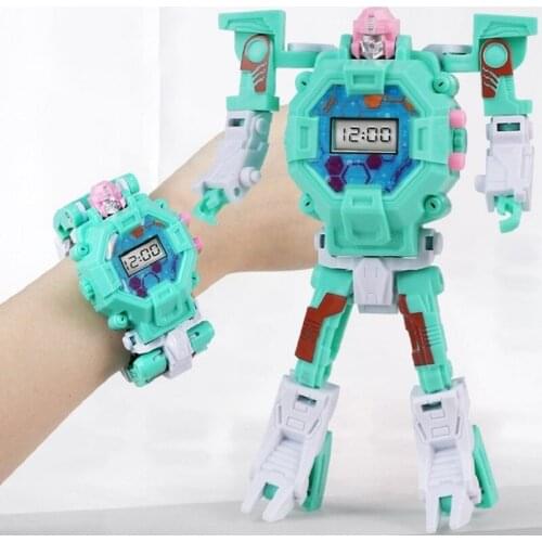Cartoon Anime Deformation Robot Model Figure Action Electronic Watch Display Creative Educational Toys Children Christmas Gifts