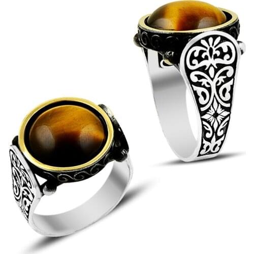 925 Silver Tiger Eye Designed Men Rings for Daily Wearing