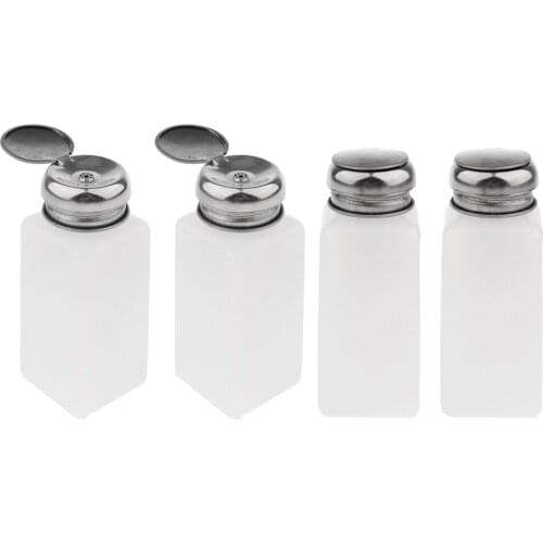 Pack of 4 Push Down Empty Lockable Pump Dispenser Bottles for Nail Polish Remover, 250ml(8.4 ounce), Stainless Steel Top Cap