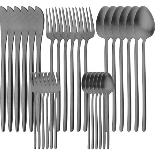 30Pcs Matte Black Dinnerware Set 304 Stainless Steel Cutlery Set Knife Cake Fork Tea Spoon Tableware Kitchen Flatware Silverware
