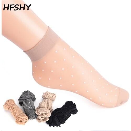Summer Breathable Sexy Skin Socks Pure Color Dots Women Nylon Socks Elastic Ultra-thin Transparent Short Socks 10 Pair 2 Styles