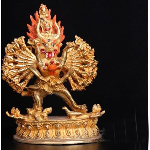 Wholesale Buddhist supplies # efficacious Protection 19cm Buddhism Buddha Tantric Buddha Dharma Yamantaka gilding brass statue