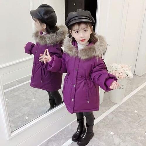 New Fashion Girls Winter Coats Thickening Coats Kids Overcoat With Fur Collar Hooded Patchwork Outerwear Parkas Red Clothing2019