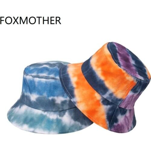 FOXMOTHER New Fashion Outdoor Beach Blue Orange Purple Tie Dye Bucket Hats Summer Women Mens Casquette Sun Caps