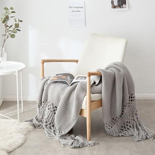 Hand-knitted Throw Blanket With Tassel Solid Color Sofa Cover Blanket For Photography Soft Warm Blankets For Beds Home Decor
