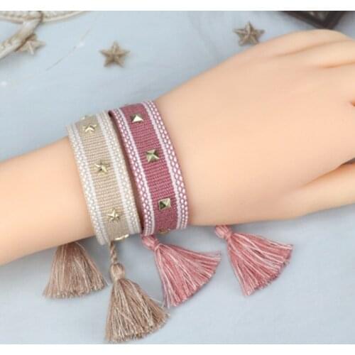 Star Braided Friendship Bracelet For Women Handmade Rope Bracelet Embroidery Tassel Bracelets Vintage jewelry Christmas Gift 1P