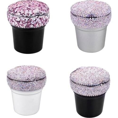 Rhinestone Portable Car Ashtray with Led Light Crystal Diamond Car Ash Tray Ashtray Storage Cup Holder for Car Accessories