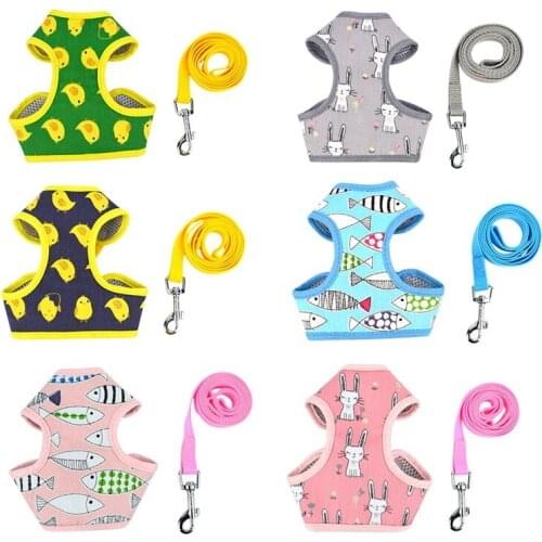 Dog Harness Leash Set Cartoon Animal Traction Rope Pet Dog Leash Mesh Breathable Cat Small Dog Chest Strap S M L