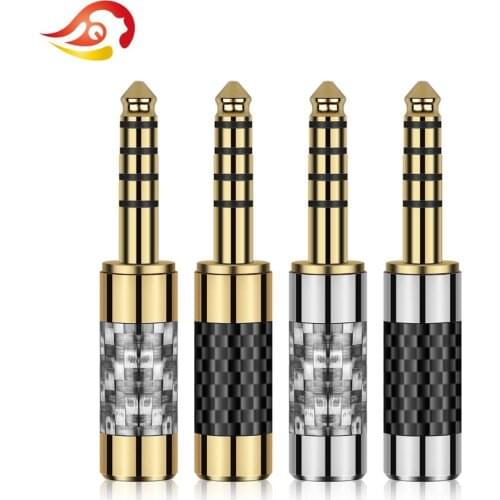 QYFANG 4.4mm 5 Pole Gold Plated Copper Earphone Plug Carbon Fiber Audio Jack Balanced Wire Connector Alloy Shell Metal Adapter